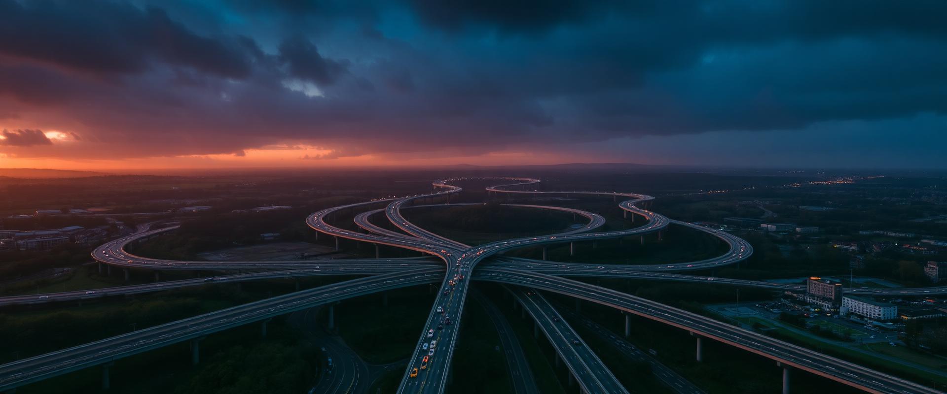 UK motorway junction at dusk